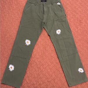 🌼 Civil Regime Daisy Cargo Pants – Olive Green – Size 34🌼